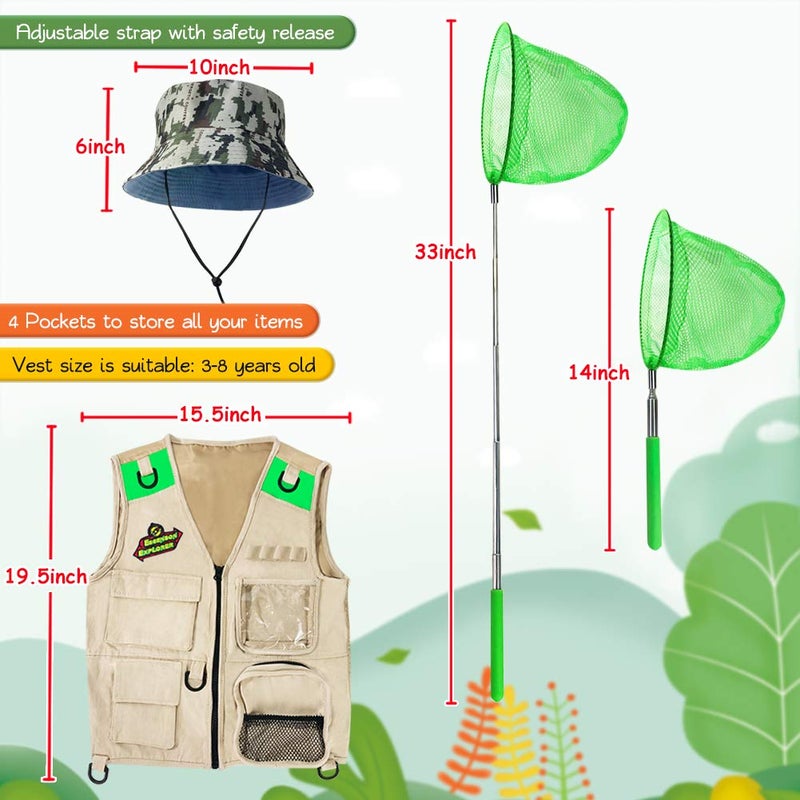 ESSENSON Outdoor Explorer Kit & Bug Catcher Kit with Vest, Outdoor Toy Gift for 3 4 5 6 7 8+ Year Old Boys Girls Kids Binoculars, Magnifying Glass, Butterfly Net, Camping, Adventure - Image 3